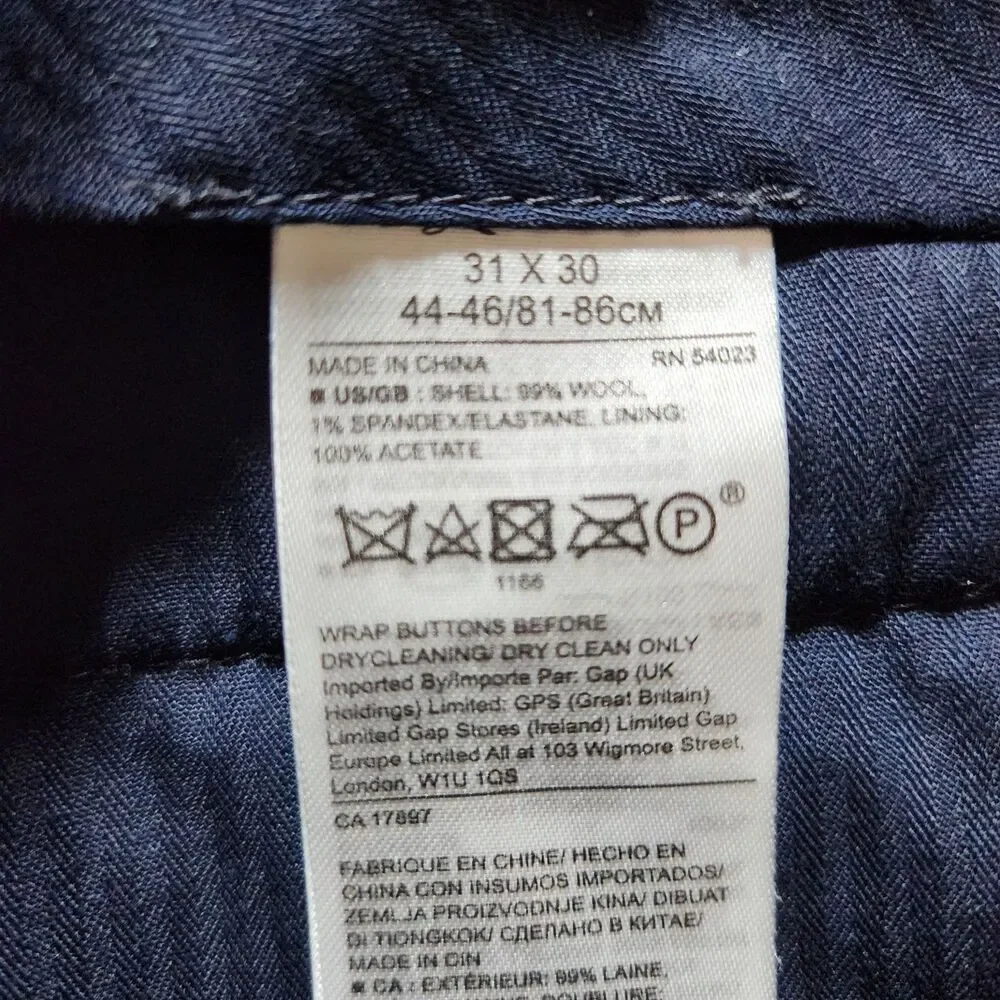 Banana Republic Dress Pants Men 31x30 (32X29) Navy Blue Marzotto Super 120s Wool